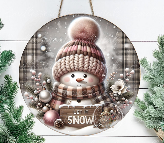 PINK LET IT SNOW WINTER SNOWMAN