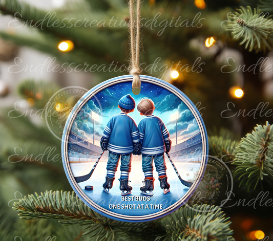 BEST BUDS HOCKEY ORNAMENT/GIFT TAG