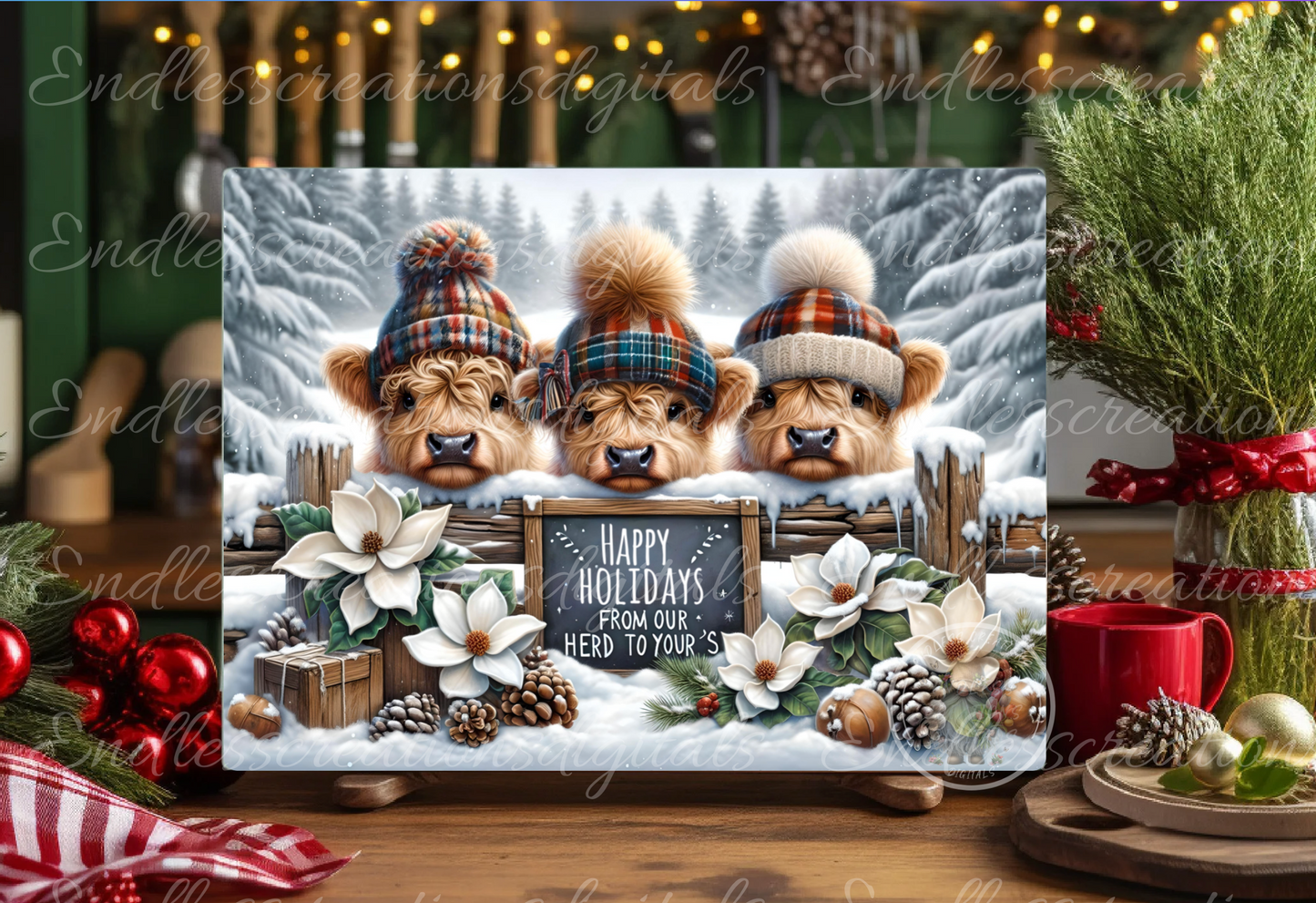 WINTER BABY HIGHLAND COWS RECTANGLE/TINS