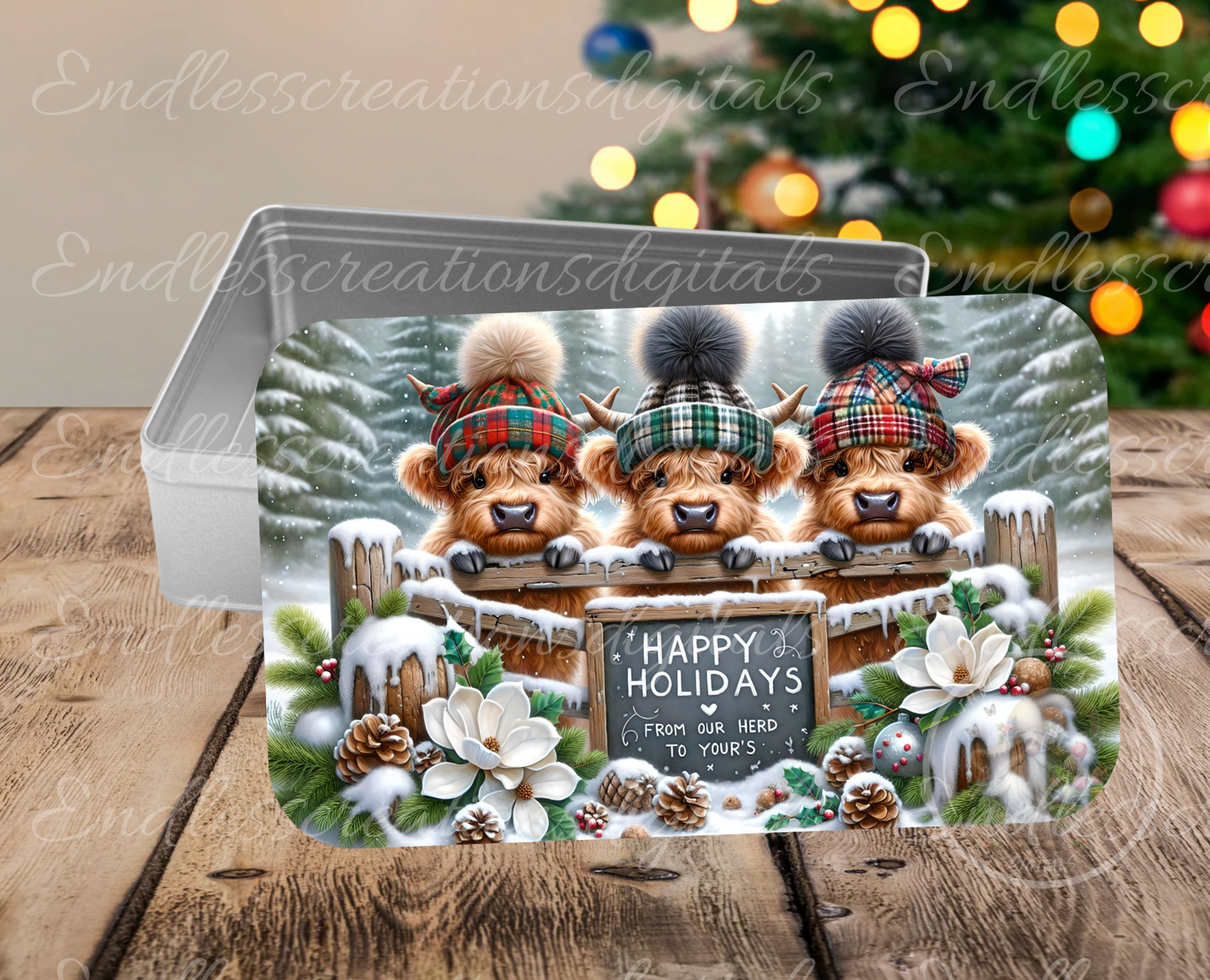 HIGHLAND COWS WINTER RECTANGLE/TINS