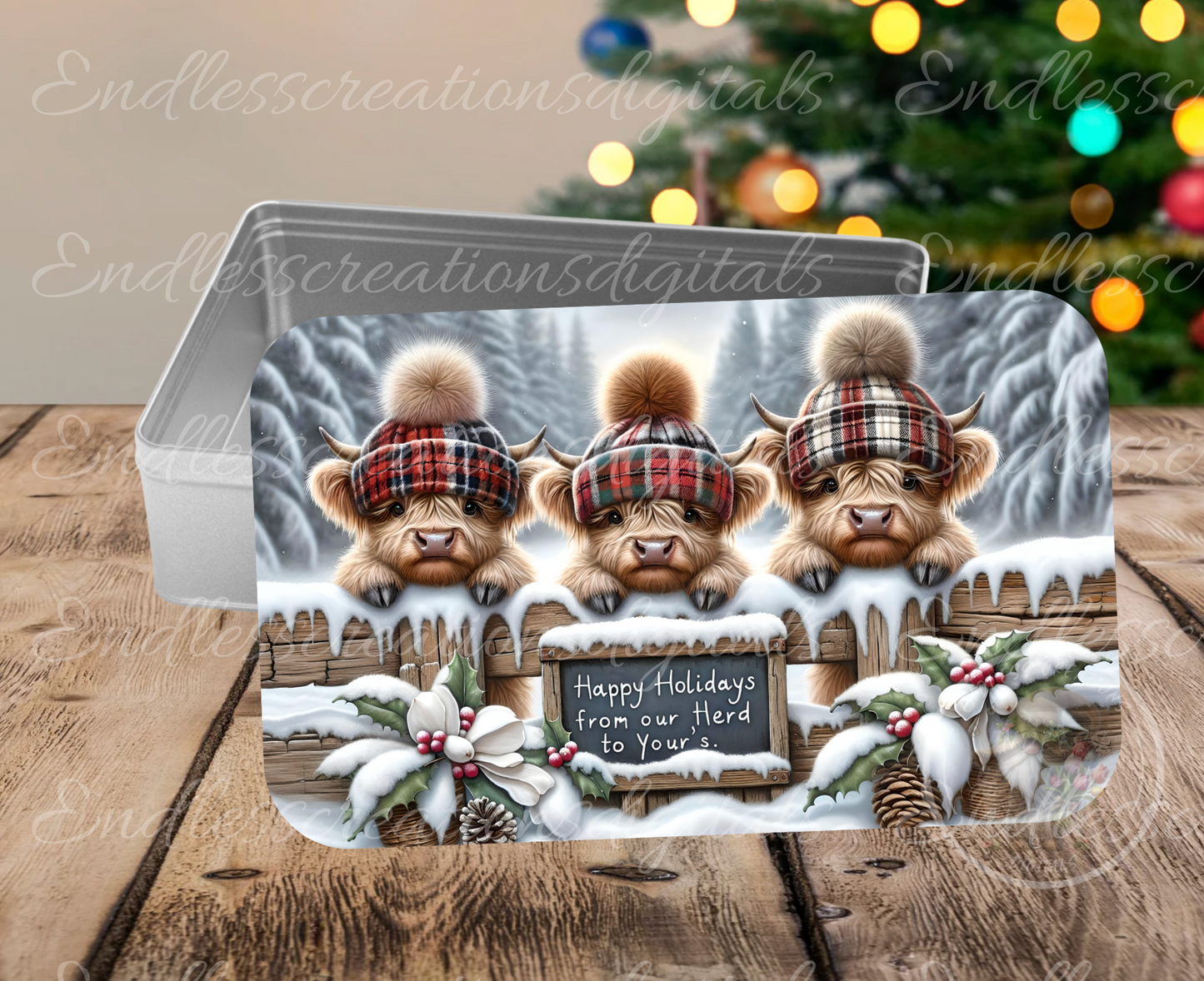 WINTER BABY HIGHLAND COWS RECTANGLE/TINS