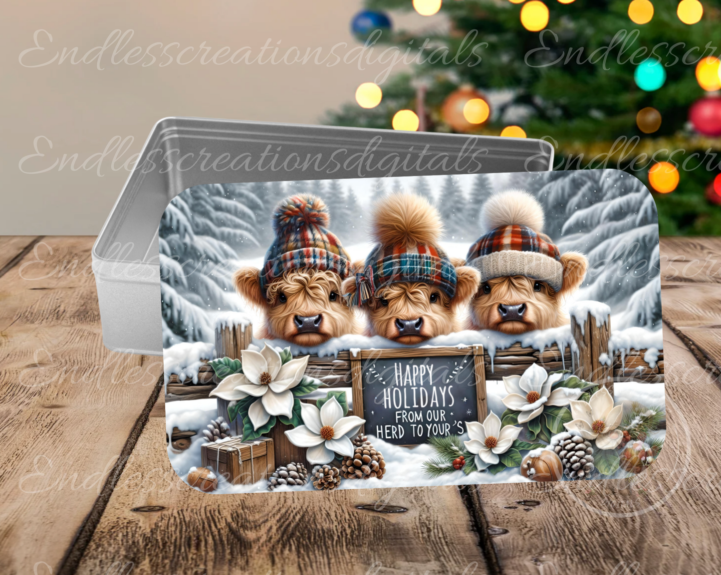 WINTER BABY HIGHLAND COWS RECTANGLE/TINS