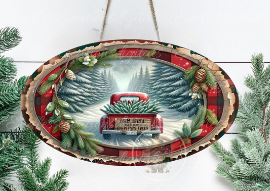 FARM FRESH CHRISTMAS OVAL DIGITAL RED TRUCK