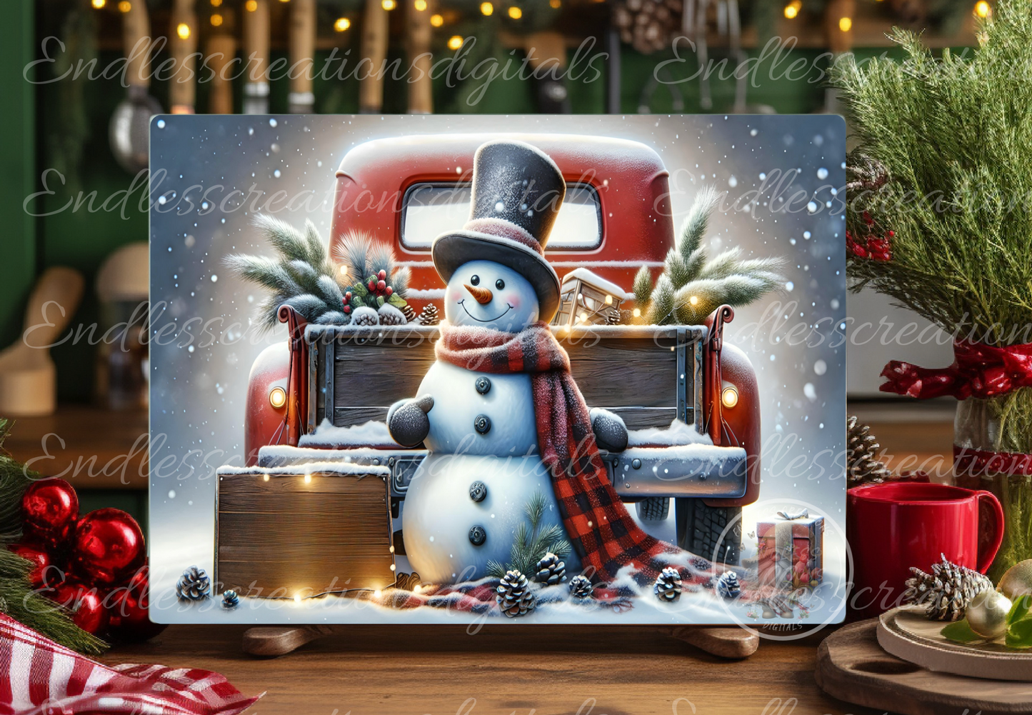RED TRUCK WITH SNOWMAN WINTER BUNDLE (NO TEXT)