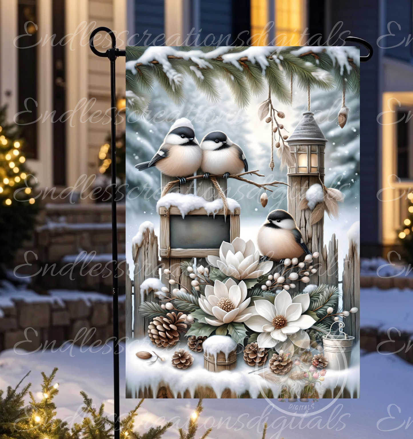 WINTER BLESSINGS CHICKADEES GARDEN FLAG
