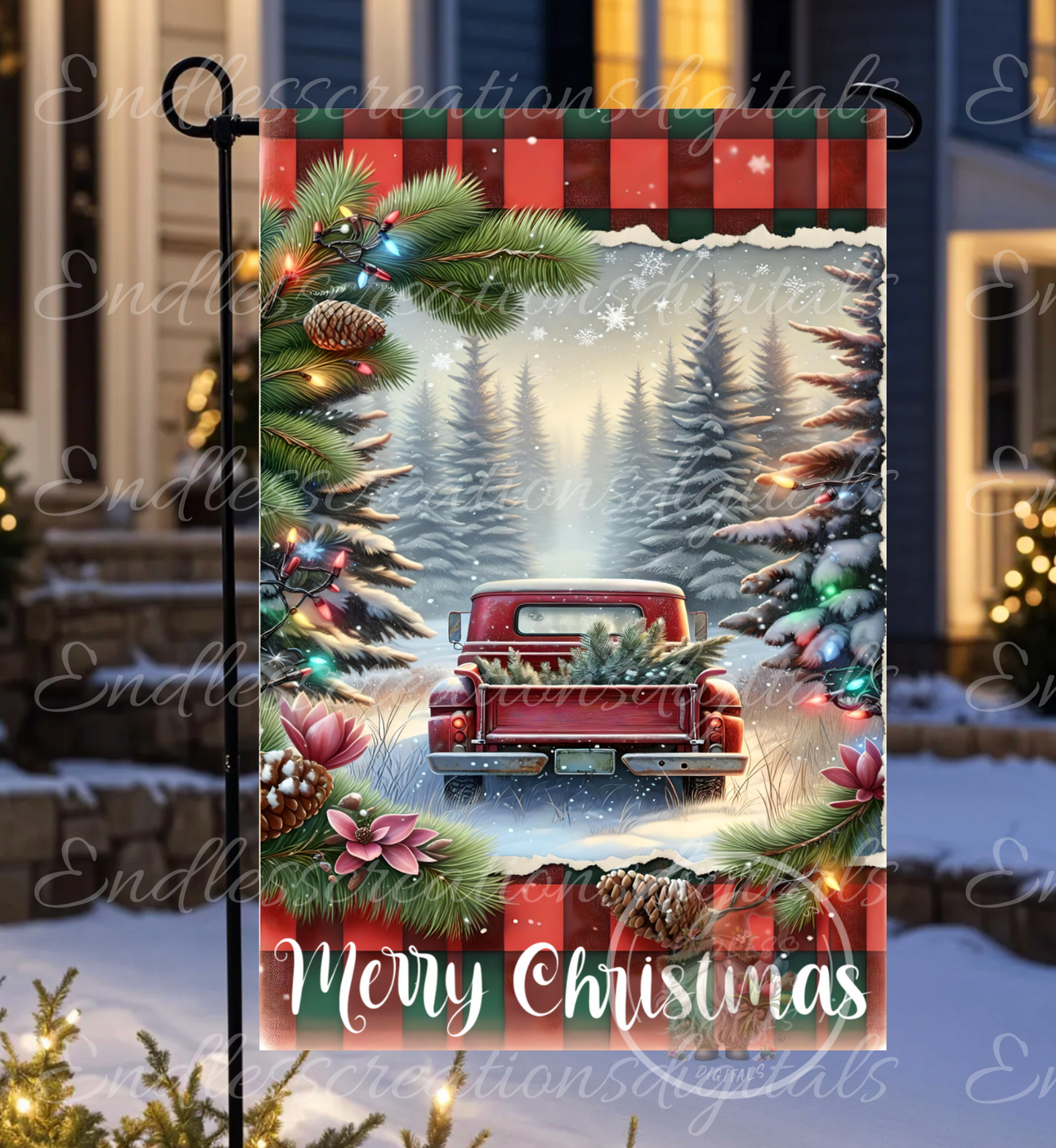 RED TRUCK CHRISMTAS GARDEN FLAG