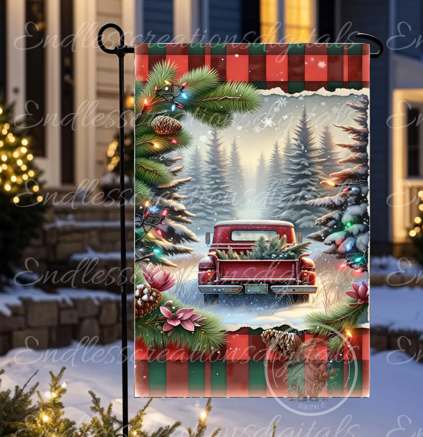 RED TRUCK CHRISMTAS GARDEN FLAG