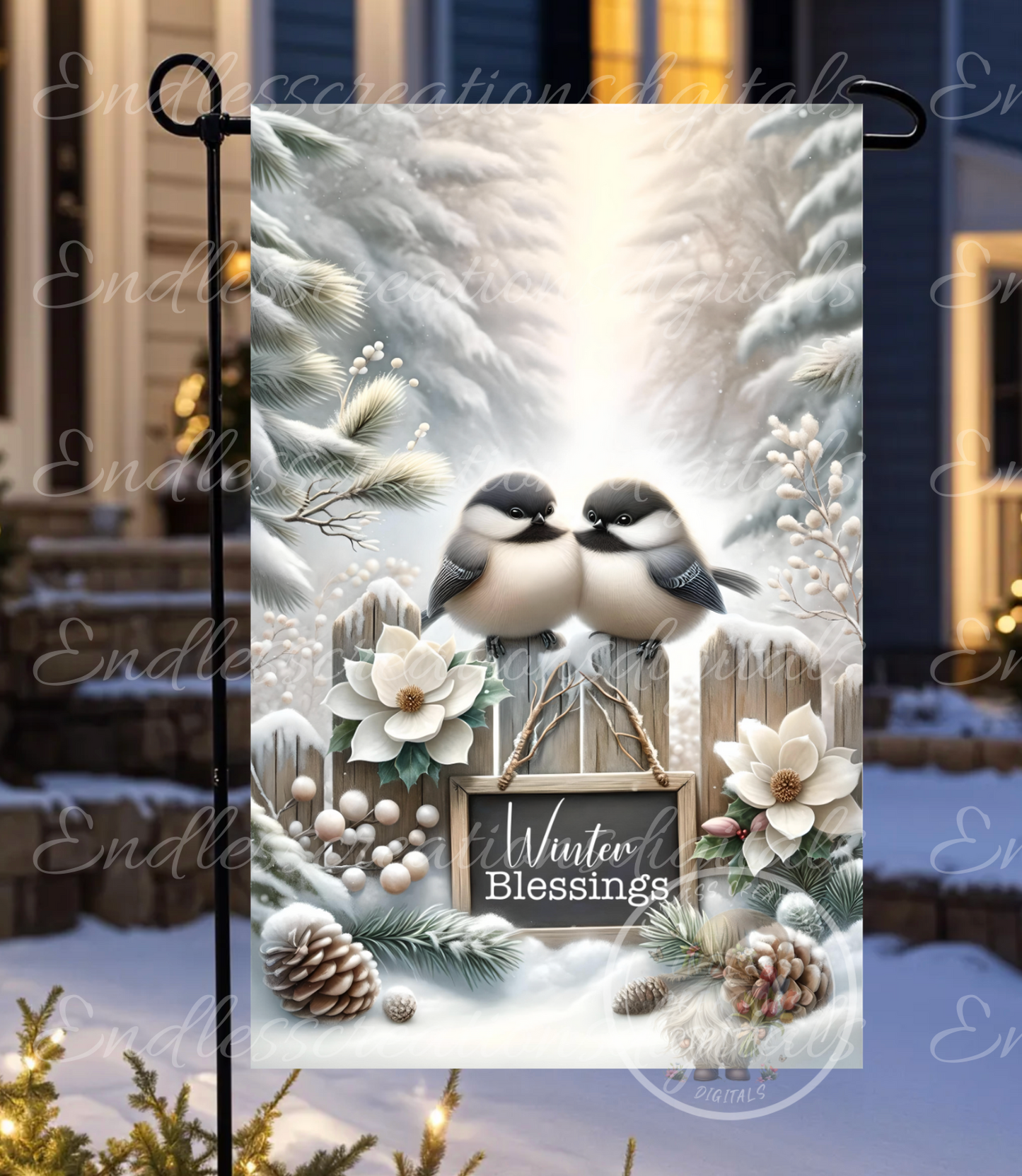 CHICKADEE COUPLE GARDEN FLAG
