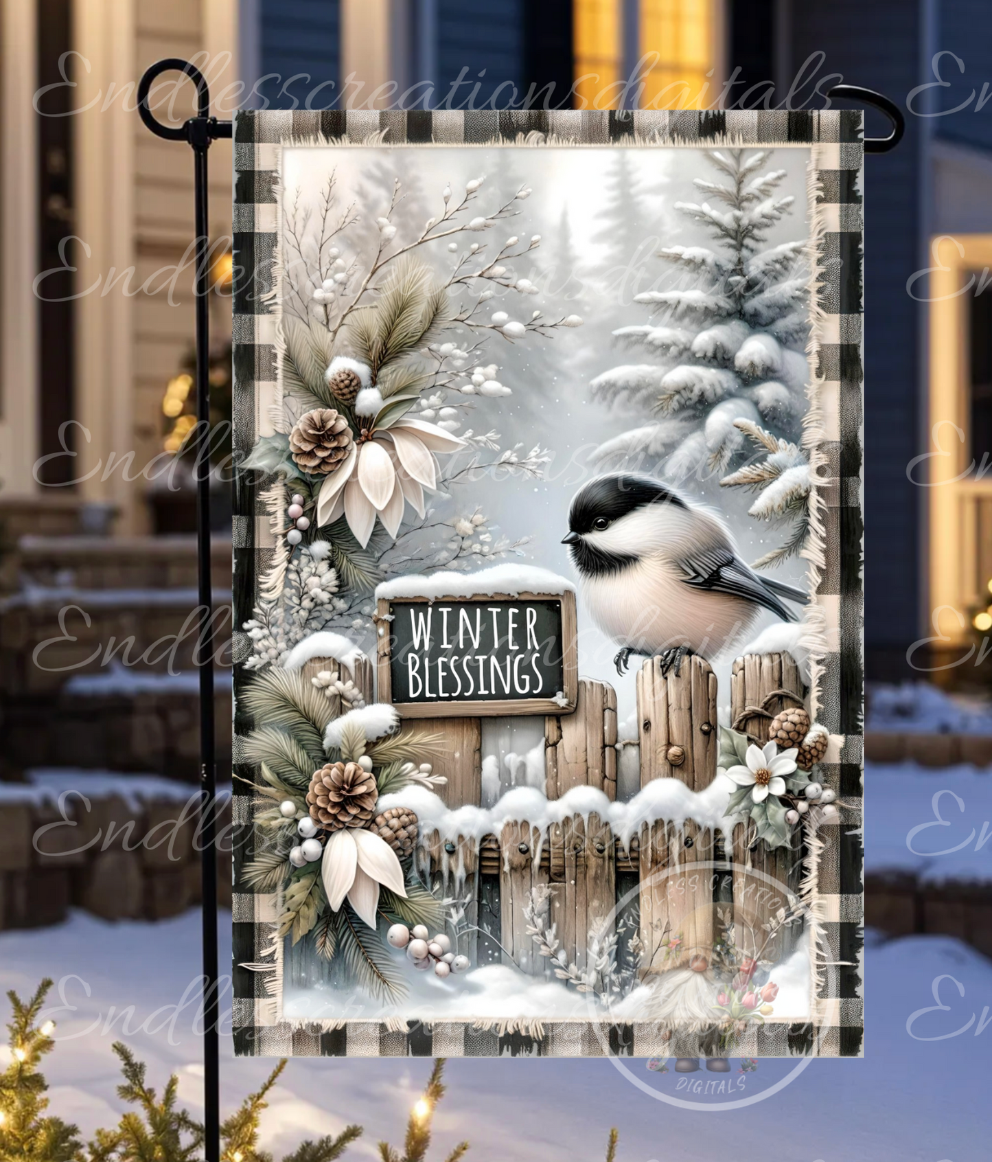 CHICKADEE WINTER BLESSINGS GARDEN FLAG