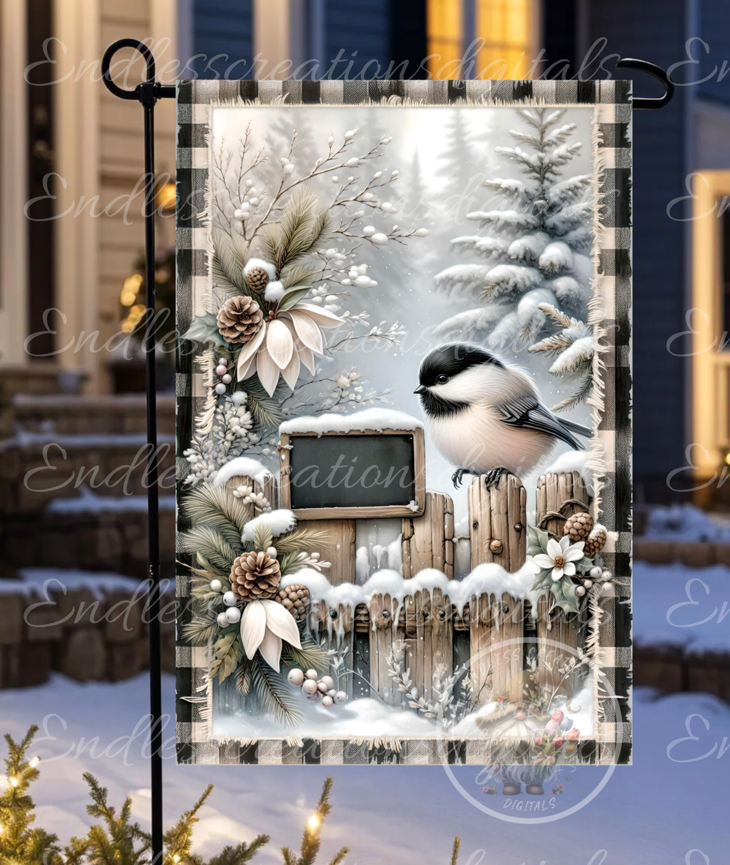CHICKADEE WINTER BLESSINGS GARDEN FLAG