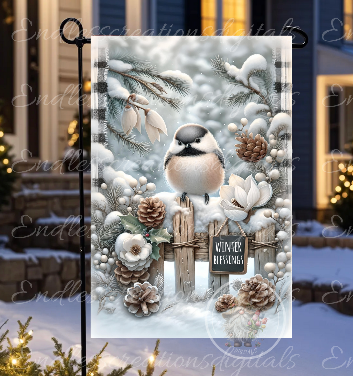WINTER BLESSINGS CHICKADEE GARDEN FLAG
