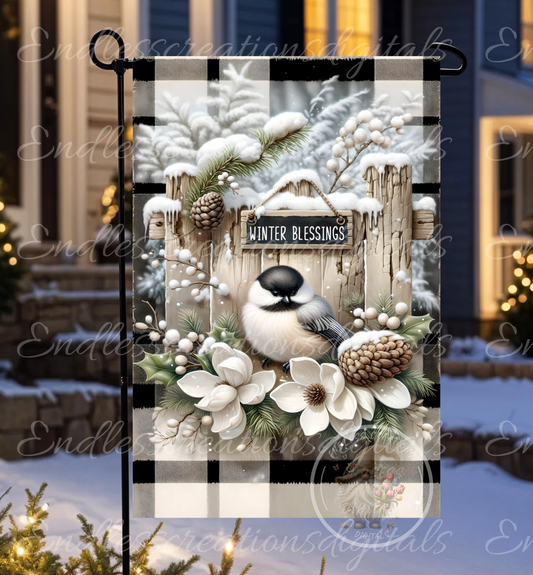 WINTER BLESSINGS CHICKADEE GARDEN FLAG