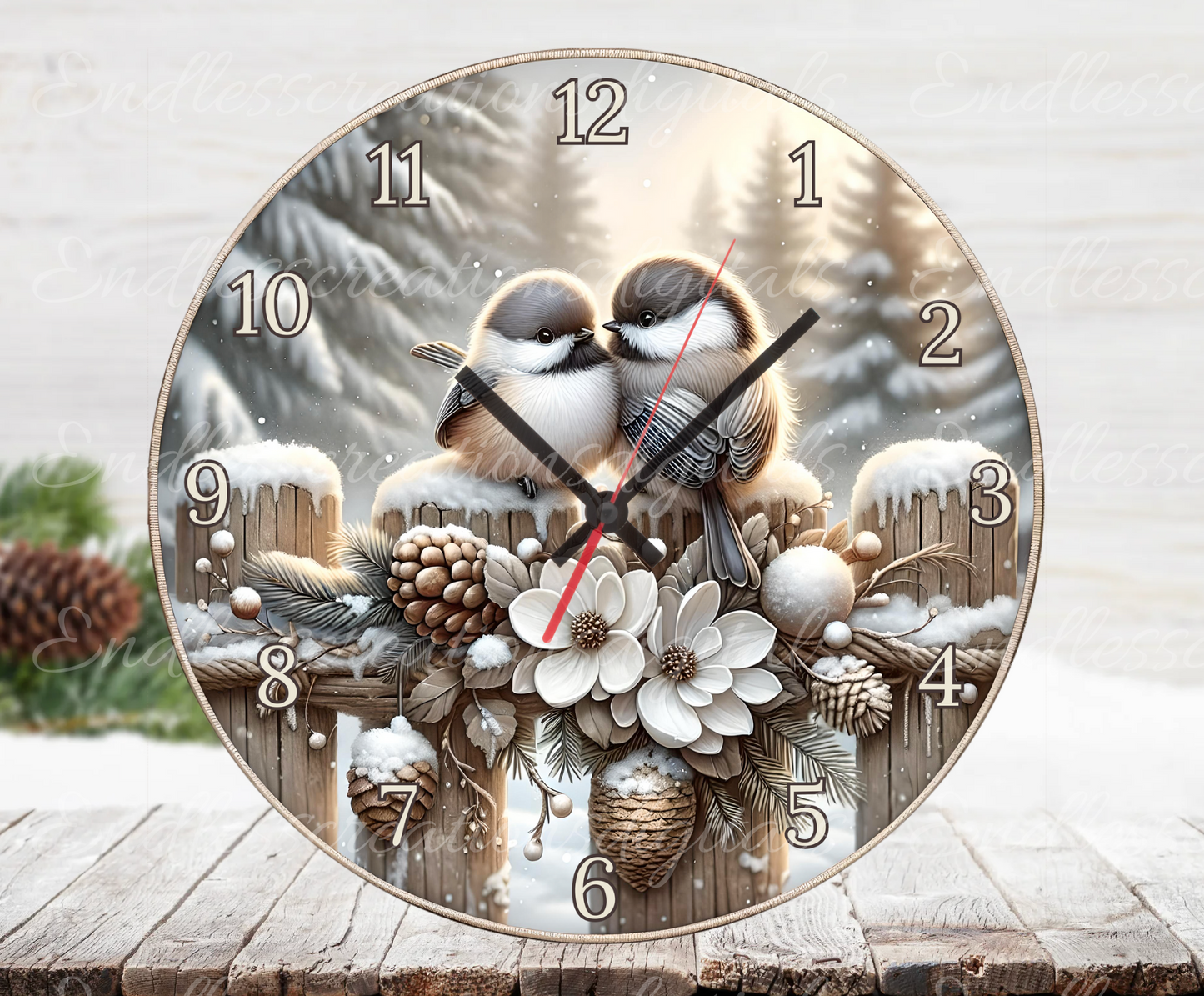 WINTER CHICKADEES CLOCK DESIGN