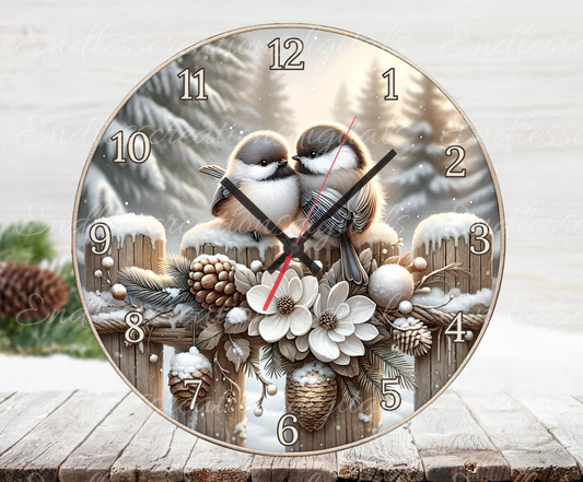 WINTER CHICKADEES CLOCK DESIGN