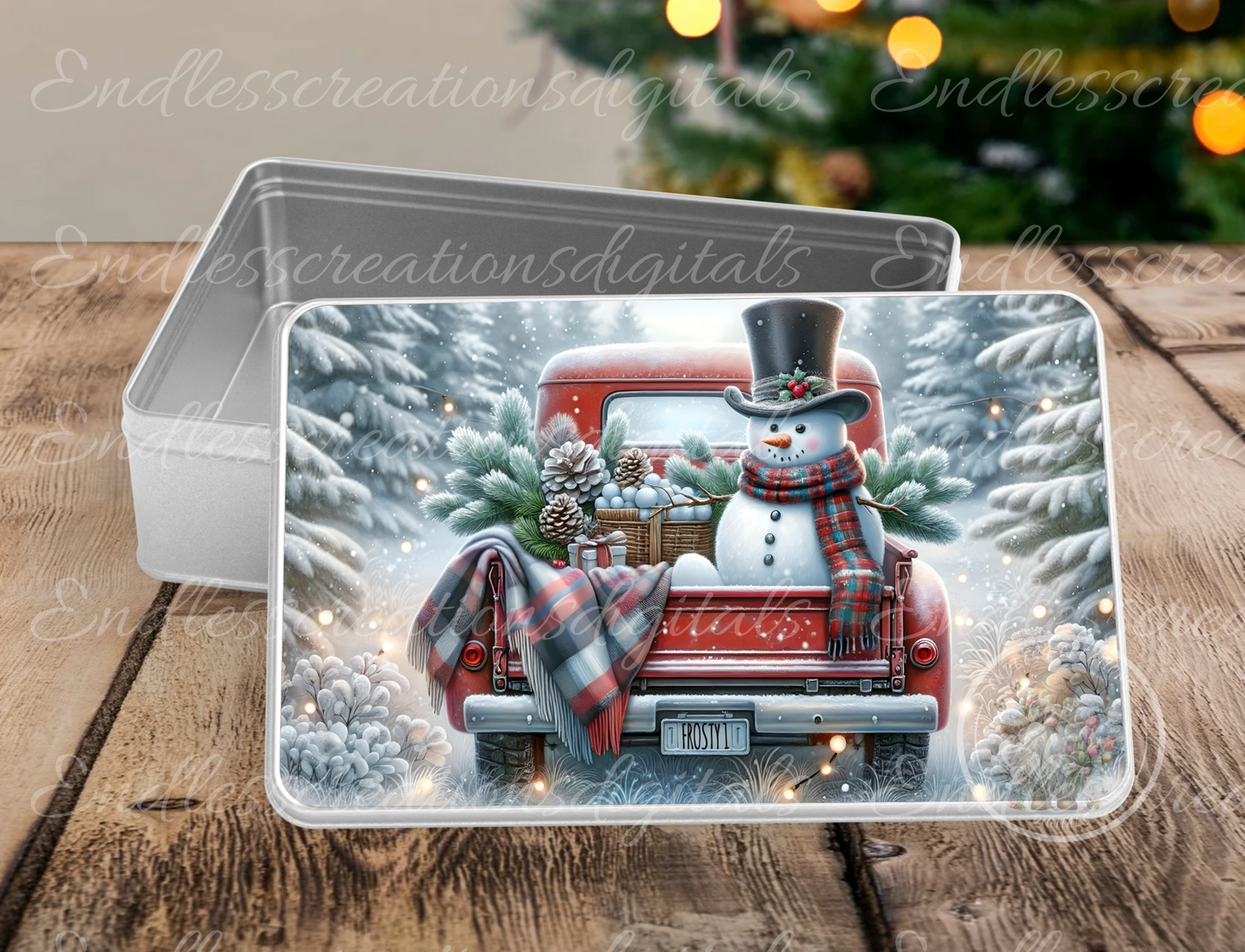 RED TRUCK SNOWMAN RECTANGLE/TINS