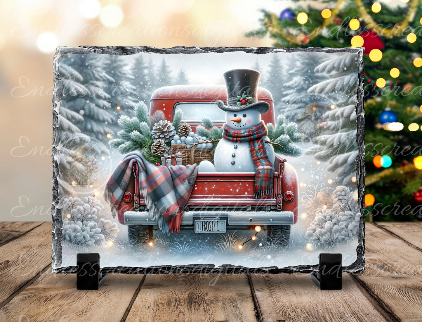 RED TRUCK SNOWMAN RECTANGLE/TINS