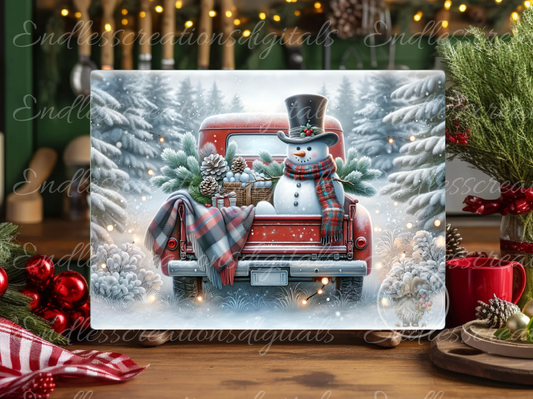 RED TRUCK SNOWMAN RECTANGLE/TINS