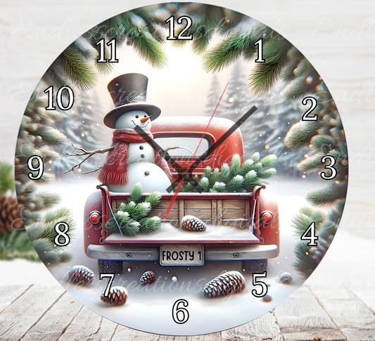 FROSTY IN RED TRUCK CLOCK DESIGN