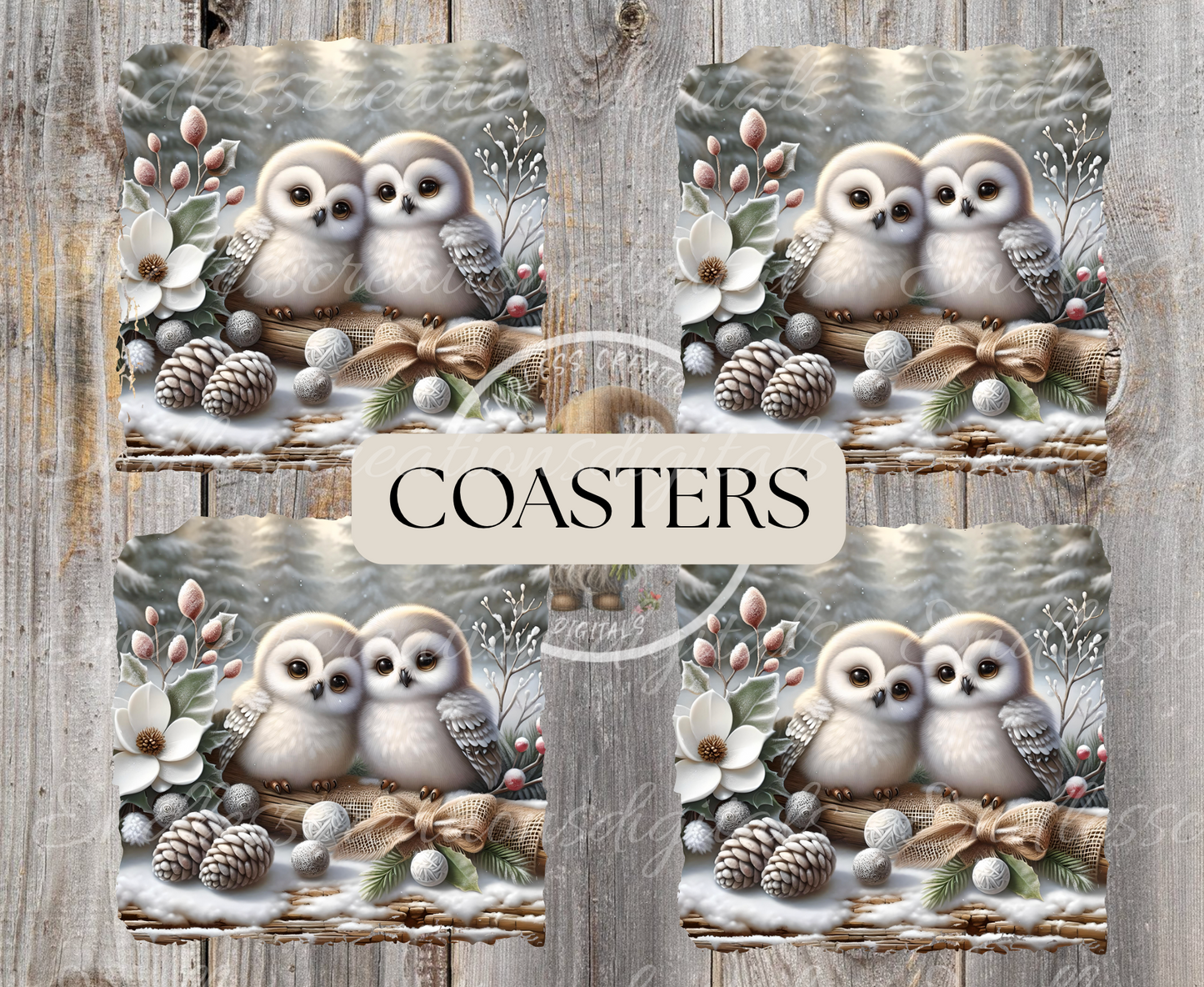 PAIR OF WINTER SNOW OWLS BUNDLE