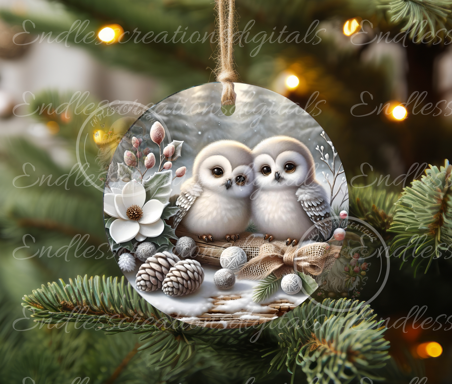 PAIR OF WINTER SNOW OWLS BUNDLE