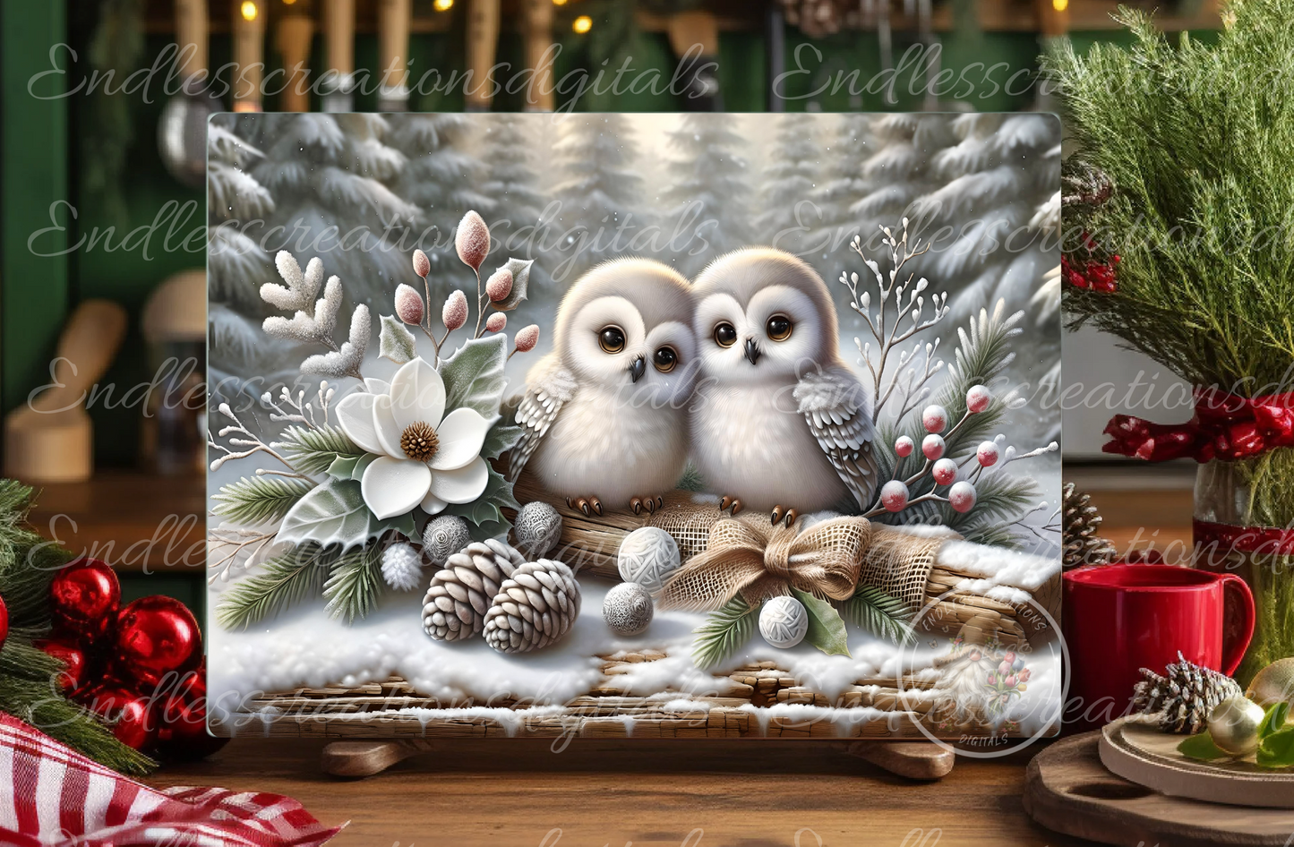 PAIR OF WINTER SNOW OWLS BUNDLE