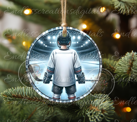BOY HOCKEY PLAYER ORNAMENT/GIFT TAG