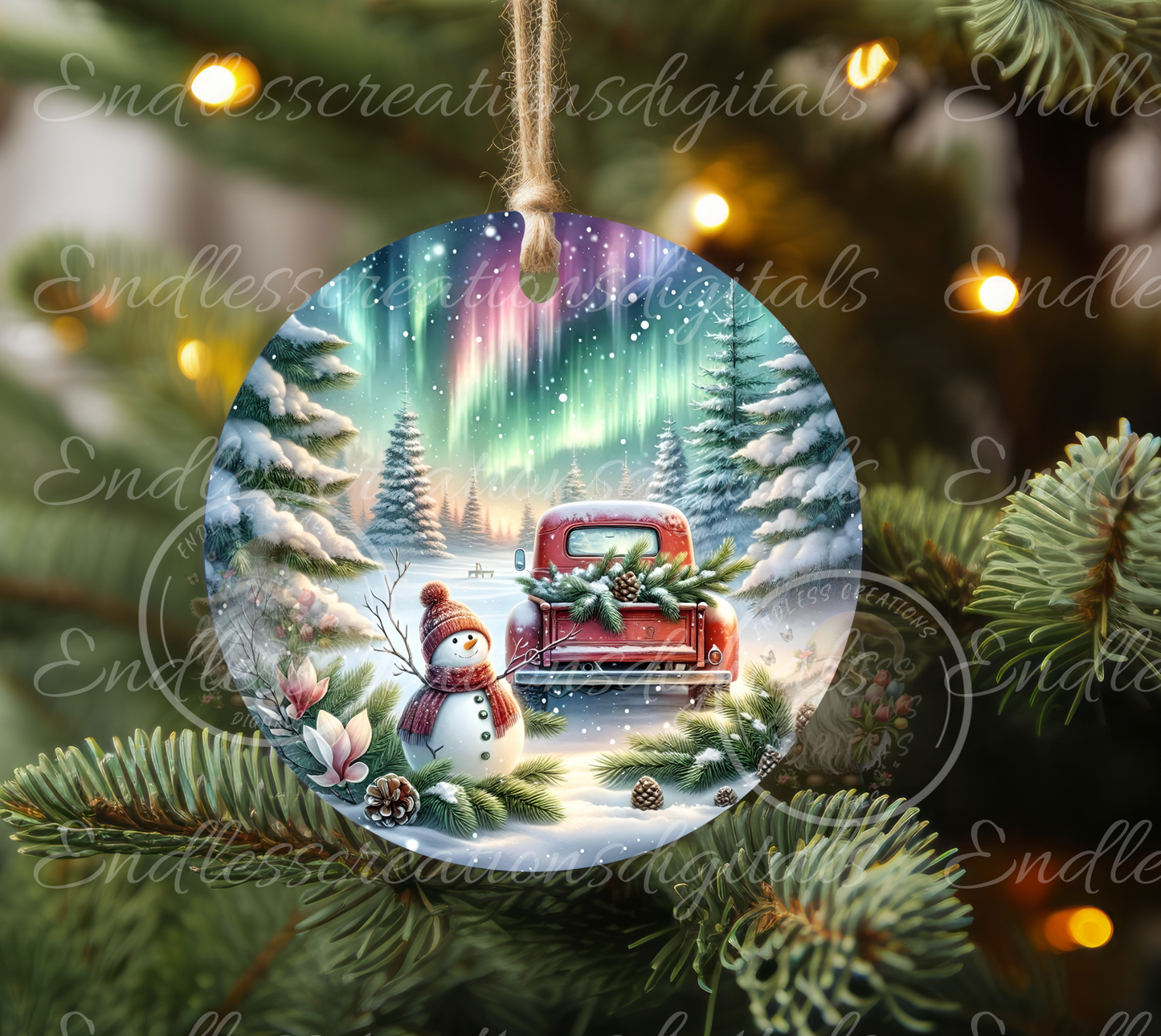 WINTER NORTHERN LIGHTS RED TRCUK CLOCK DESIGN