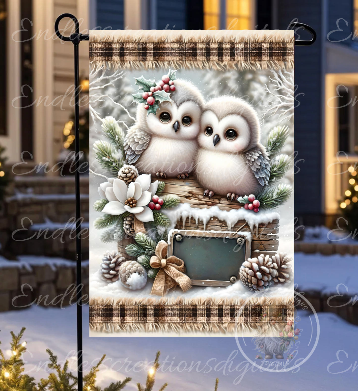 WINTER SNOW OWLS GARDEN FLAG