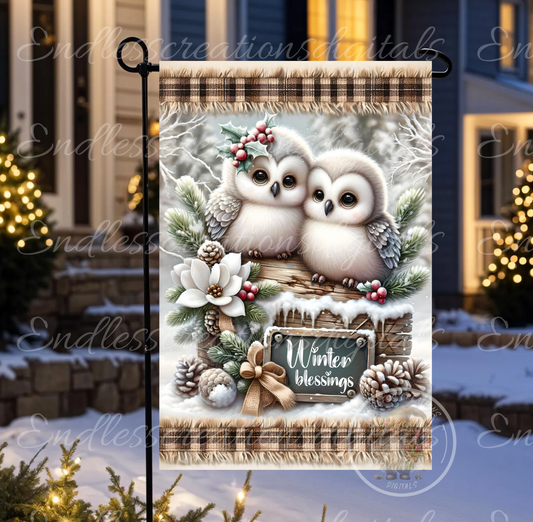 WINTER SNOW OWLS GARDEN FLAG