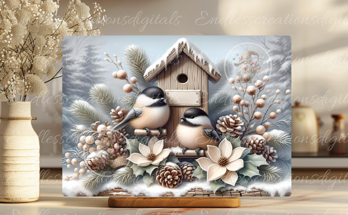 PAIR OF WINTER CHICKADEES RECTANGLE/TINS