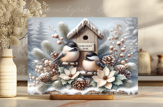 PAIR OF WINTER CHICKADEES RECTANGLE/TINS