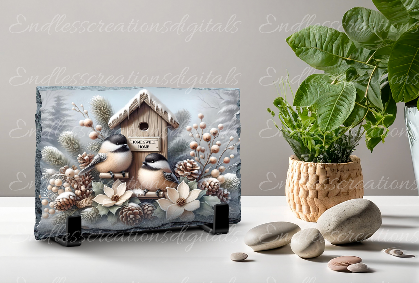 PAIR OF WINTER CHICKADEES RECTANGLE/TINS