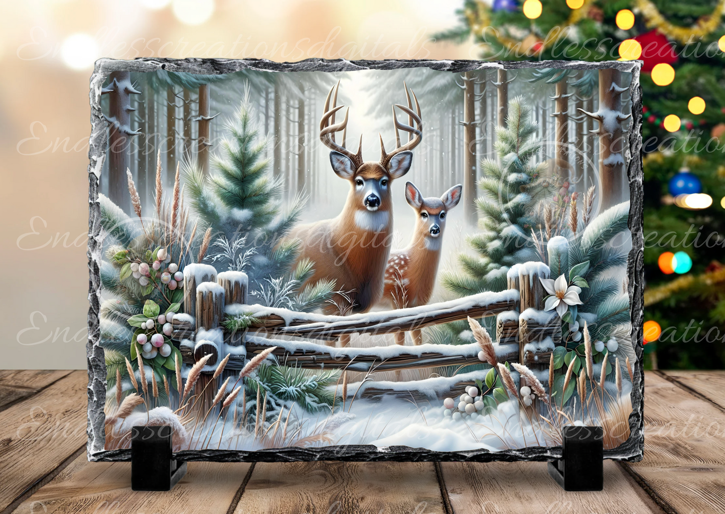 BUCK DEER AND FAWN RECTANGLE/TINS