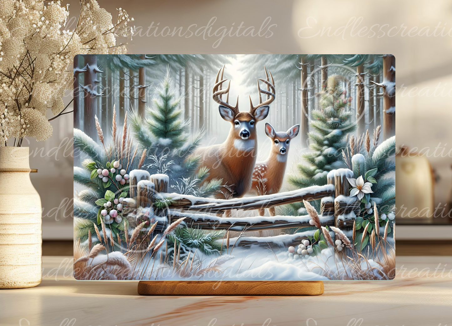 BUCK DEER AND FAWN RECTANGLE/TINS