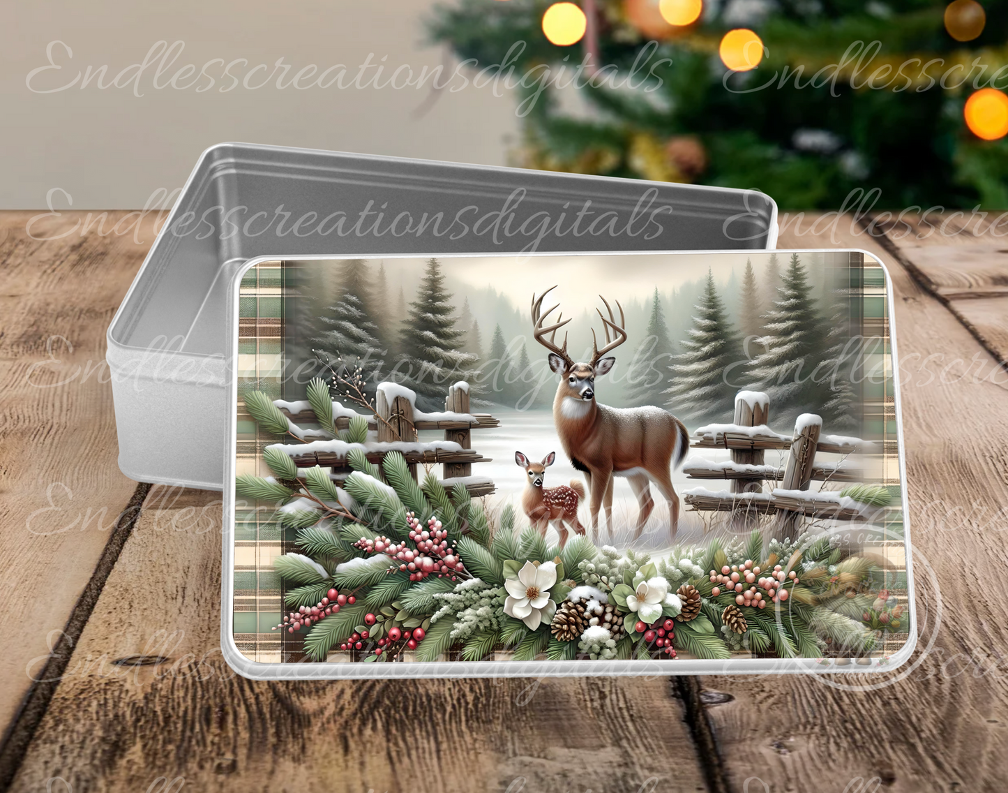 BUCK DEER AND FAWN RECTANGLE/TINS