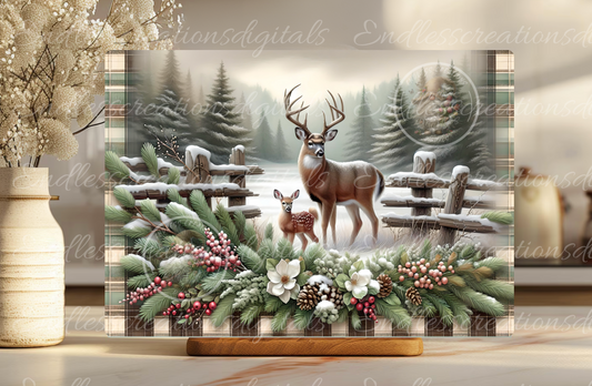 BUCK DEER AND FAWN RECTANGLE/TINS