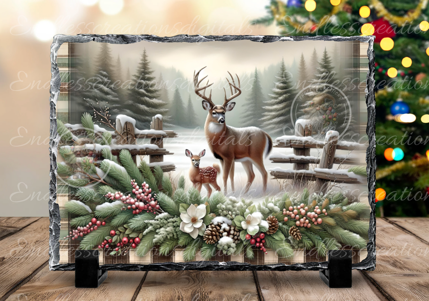 BUCK DEER AND FAWN RECTANGLE/TINS