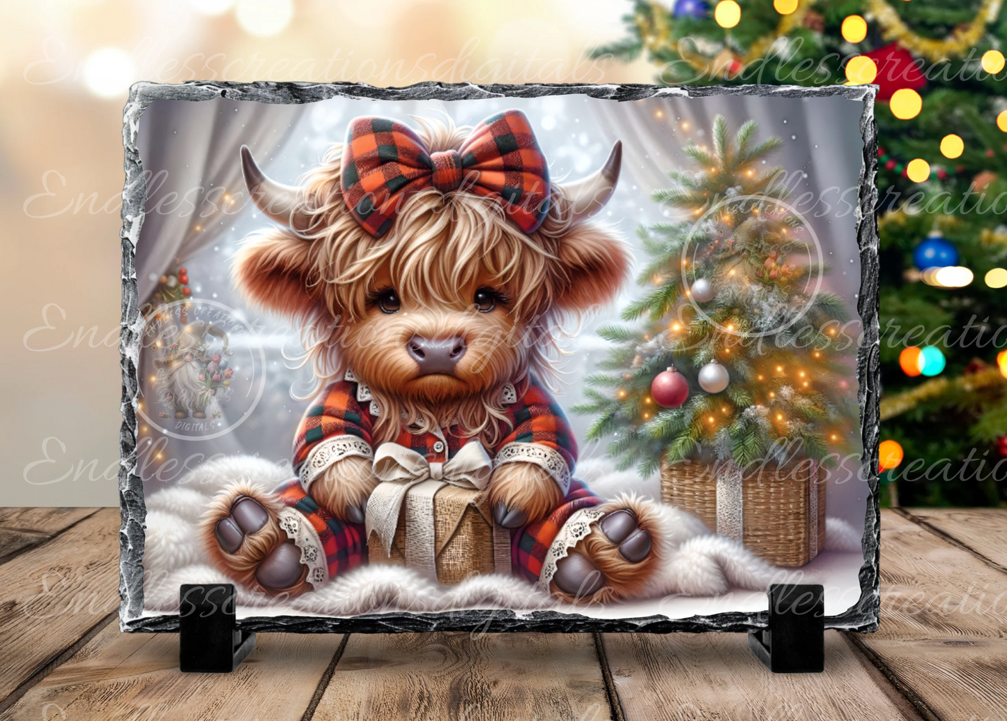 ADORABLE CHRISTMAS BABY GIRL HIGHLAND COW RECTANGLE/TINS