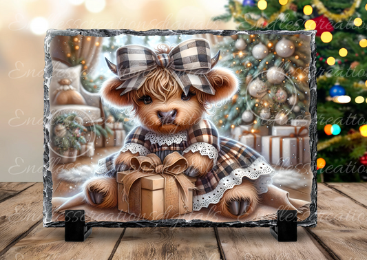 CUTE CHRISTMAS GIRL HIGHLAND COW RECTANGLE/TINS