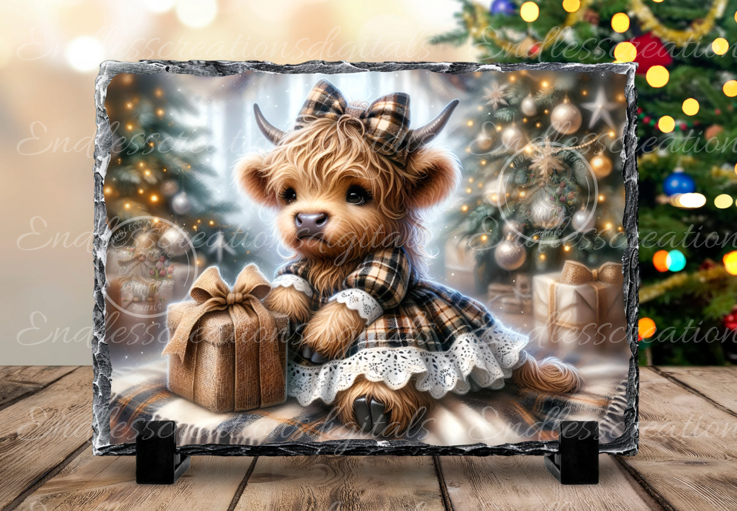 CUTE GIRL CHRISTMAS HIGHLAND COW RECTANGLE/TINS