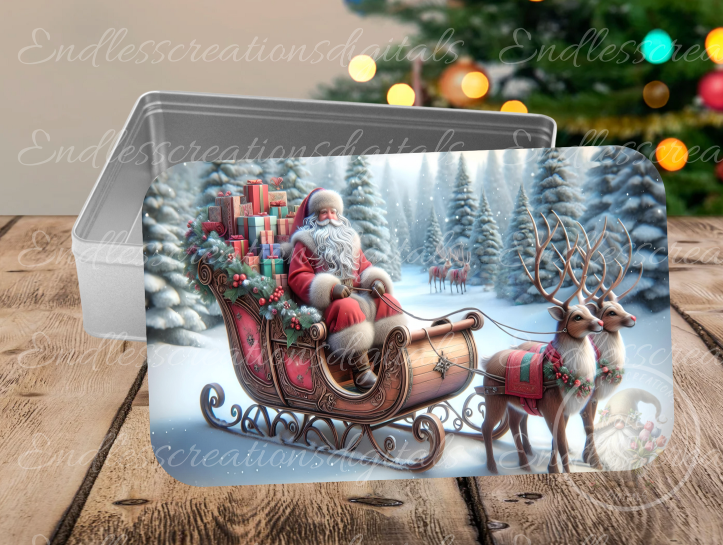 SANTA AND REINDEER SET OF 3 RECTANGLE/TINS