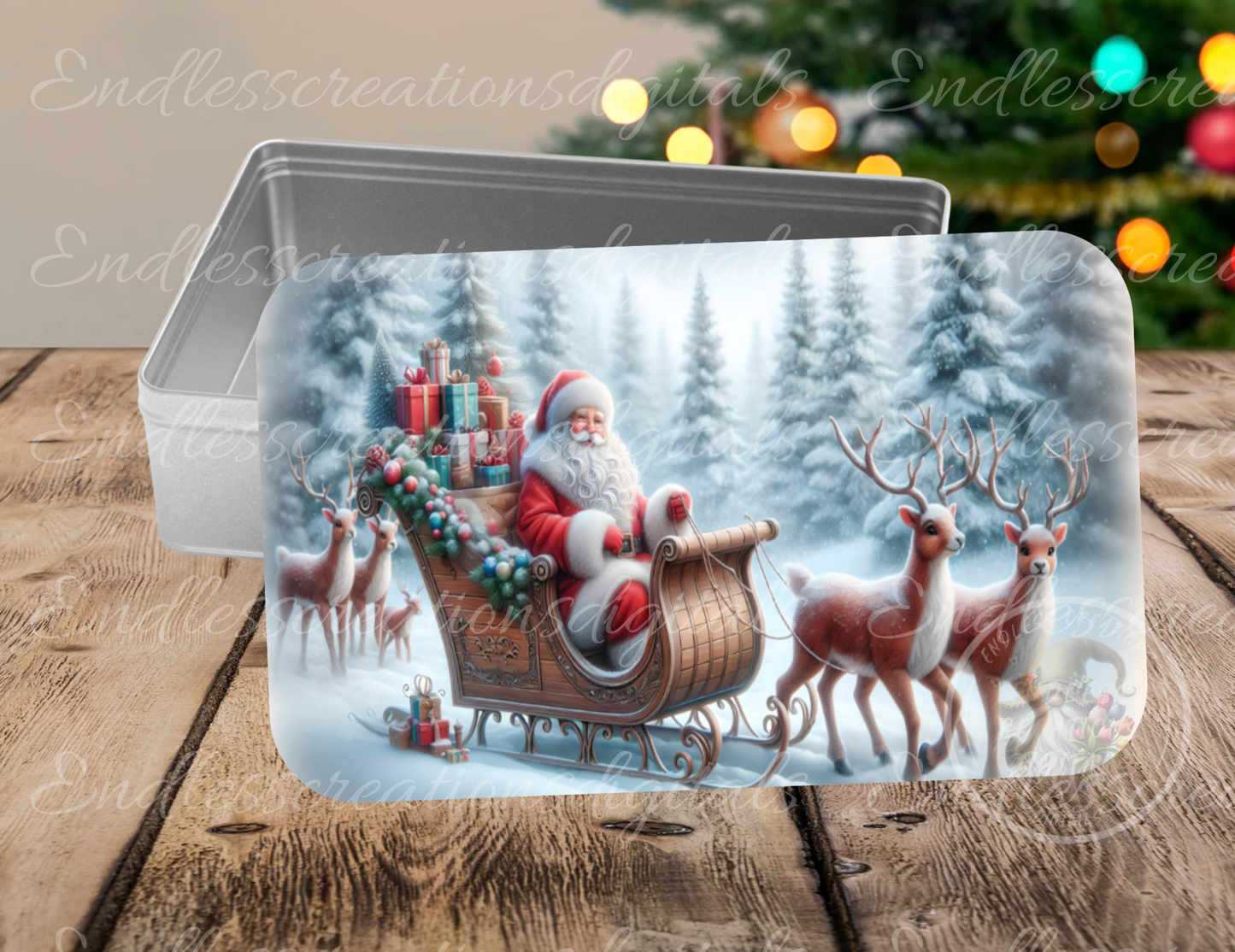 SANTA AND REINDEER SET OF 3 RECTANGLE/TINS