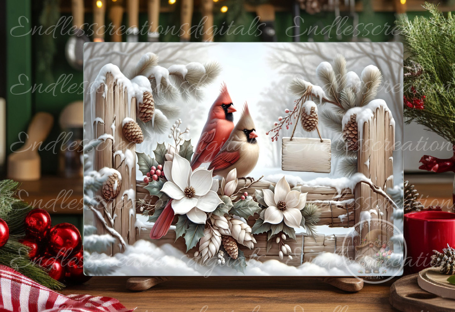 WINTER PAIR OF CARDINALS RECTANGLE/TINS