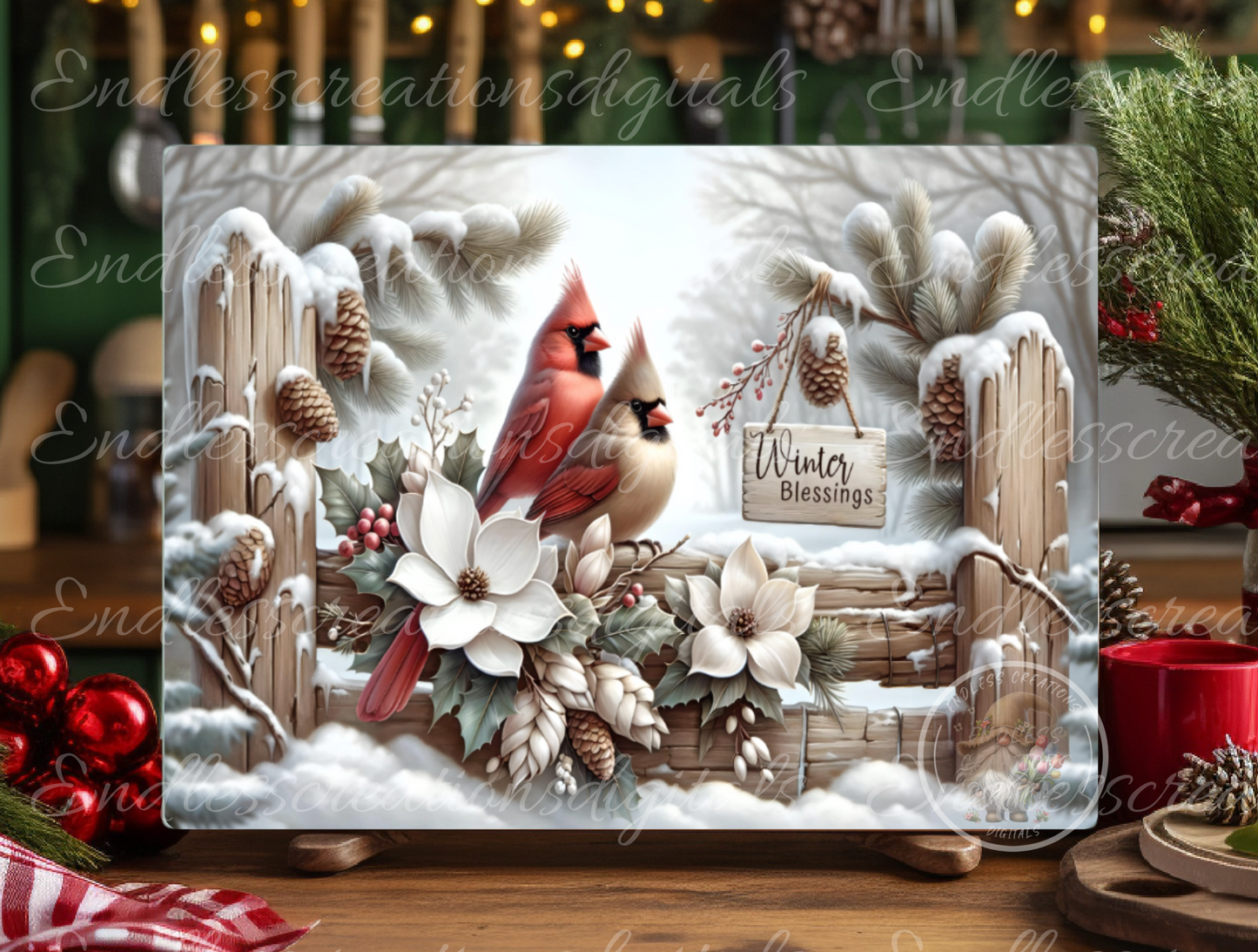 WINTER PAIR OF CARDINALS RECTANGLE/TINS