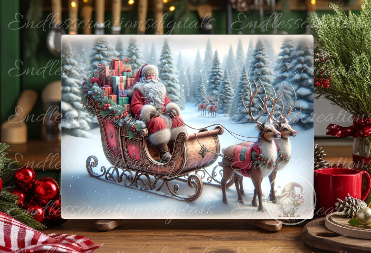 SANTA SLEIGH WITH REINDEER RECTANGLE/TINS