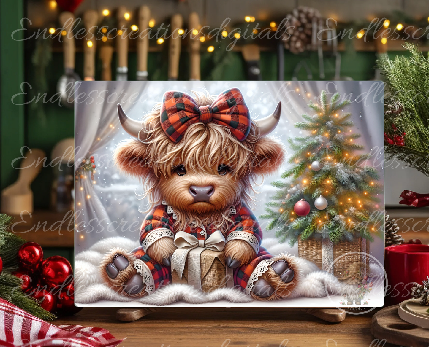 ADORABLE CHRISTMAS BABY GIRL HIGHLAND COW RECTANGLE/TINS