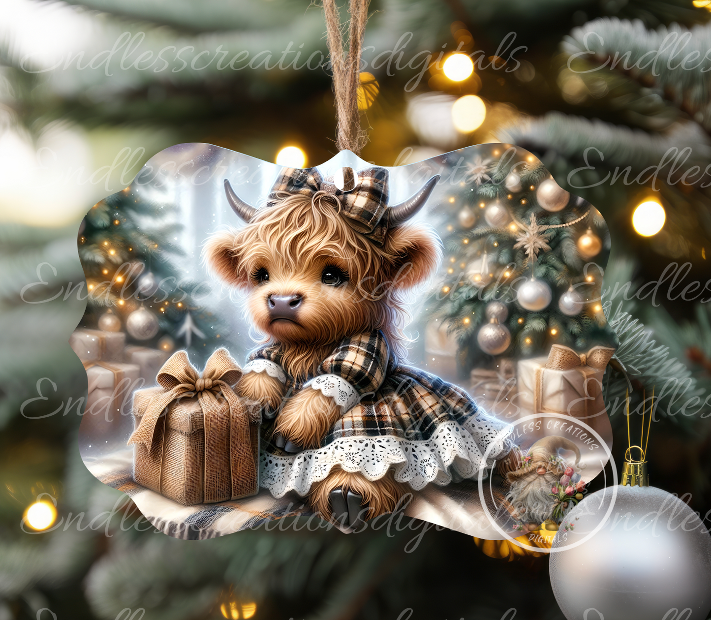 CUTE GIRL CHRISTMAS HIGHLAND COW RECTANGLE/TINS
