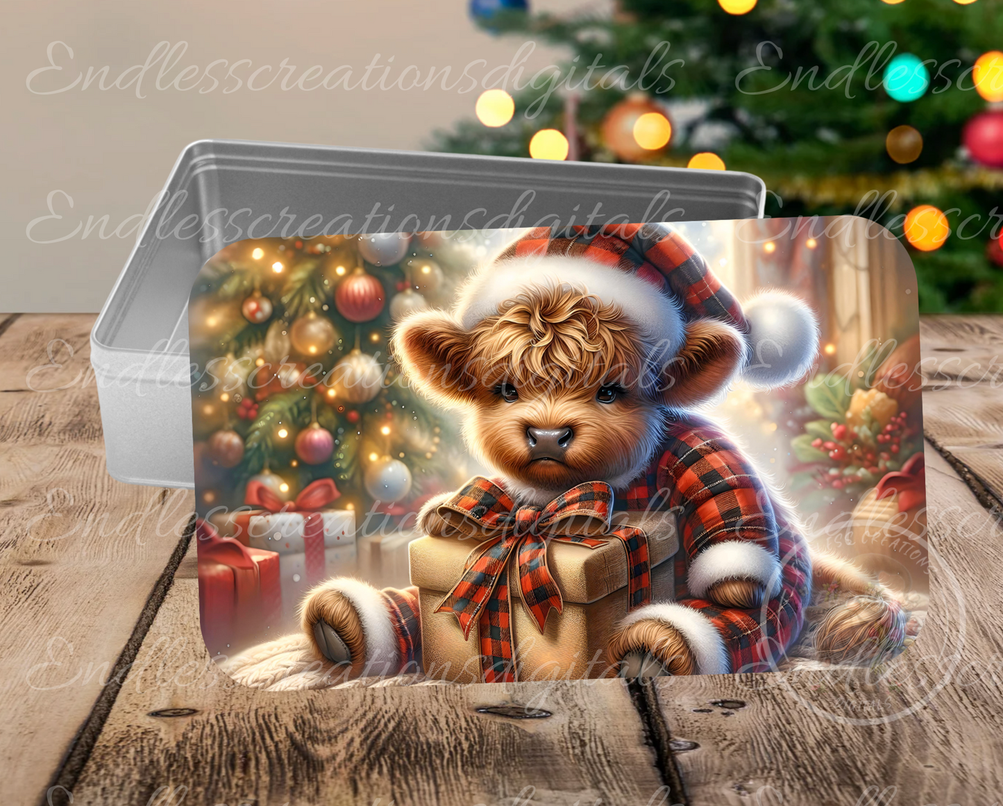ADORABLE CHRISTMAS BABY HIGHLAND COW RECTANGLE/TINS