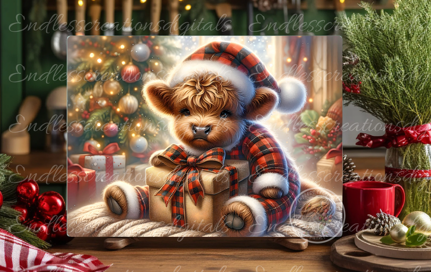 ADORABLE CHRISTMAS BABY HIGHLAND COW RECTANGLE/TINS