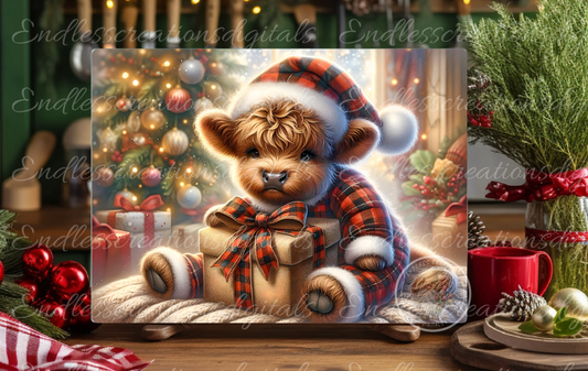 ADORABLE CHRISTMAS BABY HIGHLAND COW RECTANGLE/TINS